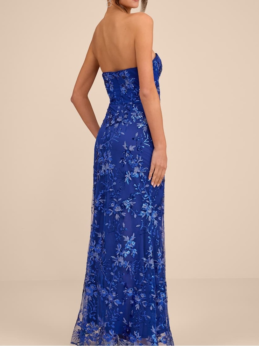 NWT LULU'S Confident Sensation sequin blue mesh bustier maxi dress S - Picture 3 of 10